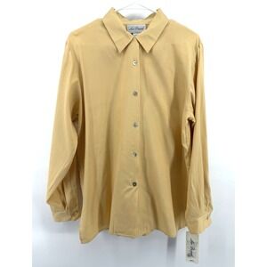 Lee David Yellow Silk Cotton Shirt Button Quiet Luxury Old Money Women L New Tag